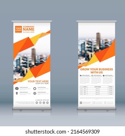 Orange Roll Up Banner Design Abstract Shapes Modern Exhibition Advertising Trend Business Pull Up Banner template creative concept. Stock vector illustration isolated layers EPS10