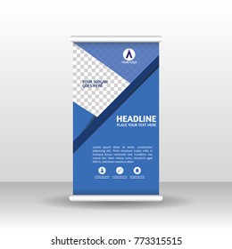 Orange roll up banner design brochure flyer vertical template, vector x-banner and street business flag-banner, cover presentation abstract geometric background vertical layout.