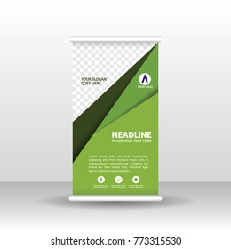 Orange roll up banner design brochure flyer vertical template, vector x-banner and street business flag-banner, cover presentation abstract geometric background vertical layout.