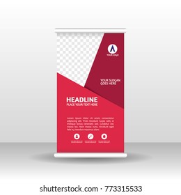 Orange roll up banner design brochure flyer vertical template, vector x-banner and street business flag-banner, cover presentation abstract geometric background vertical layout.