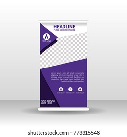 Orange roll up banner design brochure flyer vertical template, vector x-banner and street business flag-banner, cover presentation abstract geometric background vertical layout.
