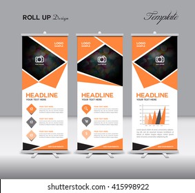 Orange Roll Up Banner and info graphics vector template, standy template, advertisement