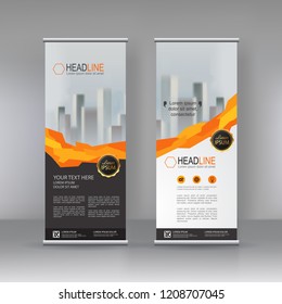 Orange Roll up banner stand brochure flyer vertical template design, infographics, Modern Flag Banner Design. Cover, Annual Report, Magazine,Poster, Corporate Presentation, Flyer, Website.