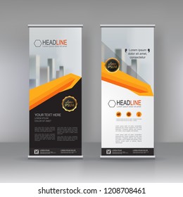 Orange Roll up banner stand brochure flyer vertical template design, infographics, Modern Flag Banner Design. Cover, Annual Report, Magazine,Poster, Corporate Presentation, Flyer, Website.