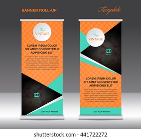 Orange Roll up banner stand template vintage design for business, advertisement, display,flyer