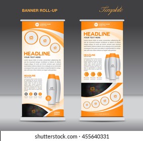 Orange Roll up banner stand template  flyer design, display, poster cosmetics template