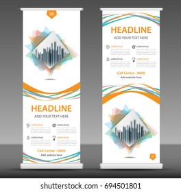 orange Roll up banner stand template design, flyer layout vector