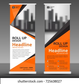 Orange Roll up banner stand template design, flyer layout vector