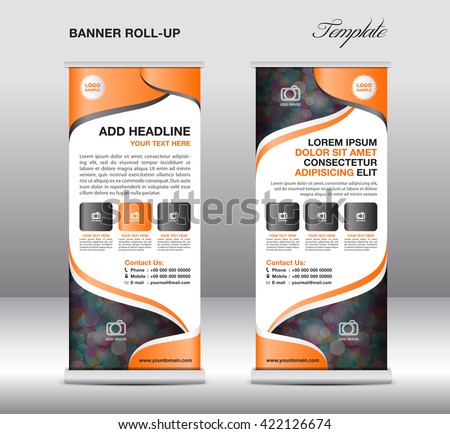 orange roll banner stand template advertisement stock vector template for advertisement