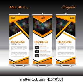 Orange Roll Up Banner template, stand design, display, advertisement, flyer layout design