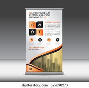 Orange Roll Up Banner template vector illustration, banner design, standy design, display, advertisement,x-banner