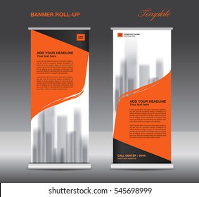 Orange Roll up banner template vector, flyer, advertisement, poster, Display, pull up design