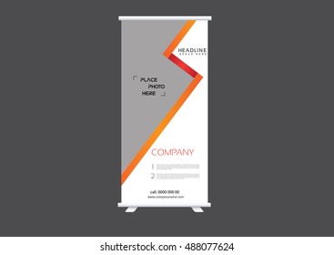 orange roll up business brochure banner design vertical template vector, cover presentation abstract geometric background, modern publication x-banner and flag-banner, layout in rectangle size.