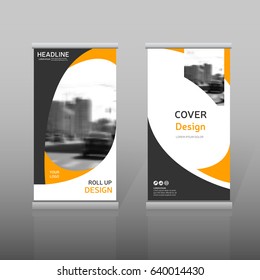 Orange roll up, business brochure template for advertining. Vertical banner design. Presentation template, corporate identity design. Vector, eps 10