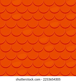 Orange roof tile seamless pattern with texture of house roofing material. Vector background with rows of flat ceramic, clay or shingle tiles. House construction and architecture cartoon backdrop