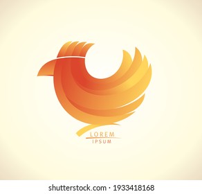 Orange rooster vector logo template, trade symbol with bird, branding identity