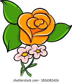 Orange rose flower, illustration, vector on white background