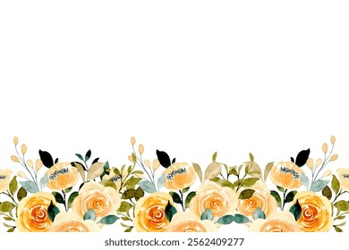 Orange rose flower watercolor border for wedding, birthday, card, background, invitation, wallpaper, sticker, decoration etc.