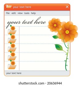 orange rose on window label with folders