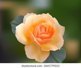 Orange rose with Soft Petals on Green Background.