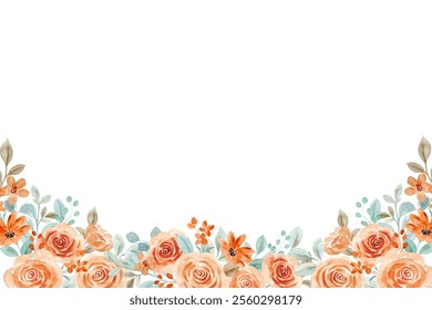 Orange roses flower border watercolor for wedding, birthday, card, background, invitation, wallpaper, sticker, decoration etc.