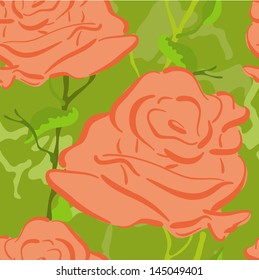 Orange roses on the green  background
