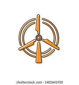 Orange Rotating wind turbine icon isolated on white background. Wind generator sign. Windmill silhouette. Windmill for electric power production. Vector Illustration