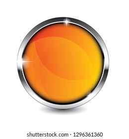Orange round background with a silver frame, with space for your text. Vector illustration. 