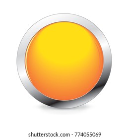 Orange round button isolated on a white background