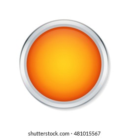 Orange round button with metallic border - Vector