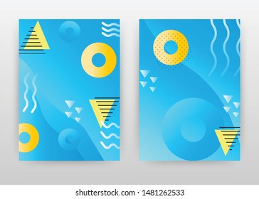 Orange round circular with triangle on blue design for annual report, brochure, flyer, poster. Blue background geometric vector illustration for flyer, leaflet, poster. Abstract A4 brochure template.