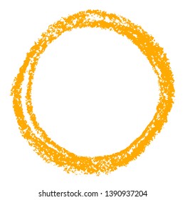Orange round copy space or frame with pastel bright color circle form. Hand drawing artistic grunge stroke figure. Vector crayon, chalk or pencil sphere texture abstract trendy message background.