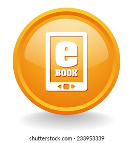Orange round e-book button on white background