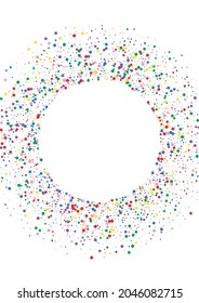 Orange Round Rainbow Illustration. Dot Border Background. Blue Sparkle Circle. Red Party Confetti Texture.