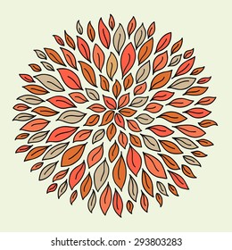 orange round rosette with simple leaves with black outline on yellow background