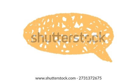 Orange round speech bubble in organic crayon sketch style. Chat or talk balloon with hand drawn scribble details, creative message graphic for playful communication accent or social design.