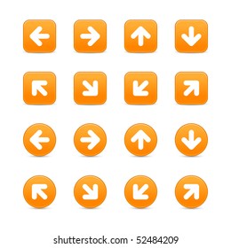 Orange round and square colored web button arrow set on white