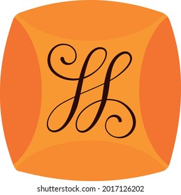 Orange round square cushion style Chocolate candy with shading and dark brown flourished decoration. Layered confectionery SVG svg
