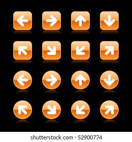 Orange round and square web button arrow set on white