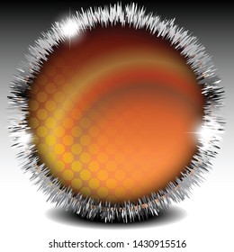 Orange round textured background with a silver frame, with space for your text. Vector illustration.
