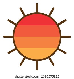 Orange round vector gradient illustration of the sun during sunset on the sea isolated on a white background