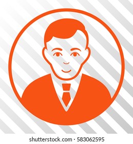 Orange Rounded Gentleman interface toolbar icon. Vector pictograph style is a flat symbol on diagonal hatch transparent background.