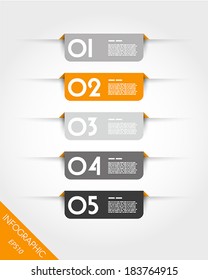 orange rounded rectangular stickers with shadows. infographic concept.