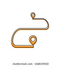 Orange Route location icon isolated on white background. Map pointer sign. Concept of path or road. GPS navigator.  Vector Illustration