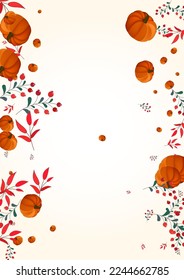 Orange Rowan Background Light Vector. Burgundy Season Border. Red Leaf Fall Frame. Pumpkin Picking. Happy Illustration.