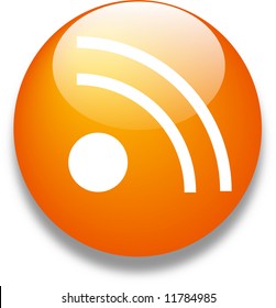 Orange RSS web icon glass button