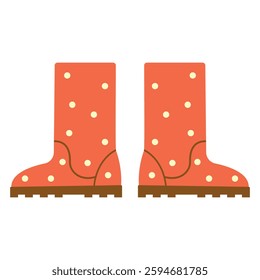 Orange rubber boots. Isolated vector illustration.
