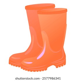 Orange rubber boots. Seasonal waterproof footwear. Vector illustration on white background.