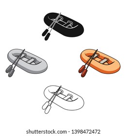 Orange rubber lifeboat.The boat, which weighs on the sides of large boats for the rescue.Ship and water transport single icon in cartoon,black style vector symbol stock illustration.