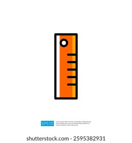 Orange Ruler Icon Representing Measurement and Design in Office Stationery Tools for Effective Planning and Precision in Geometry